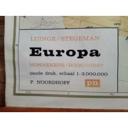 Vintage, oude Europakaart op linnen van P.Noordhoff.