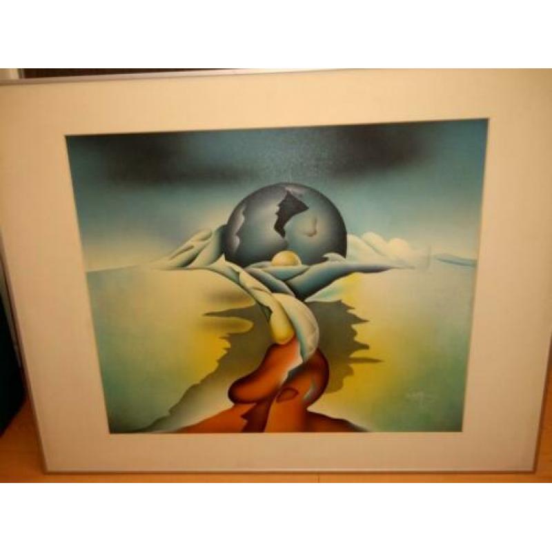 Modern gesigneerd schilderij met aluminium frame