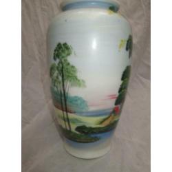 Antieke Vaas met Bomen Gemerkt Foreign Pastel Tinten 16 cm