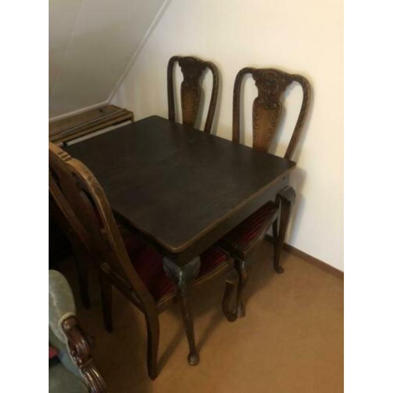 Prachtige antiek Queen Ann eettafel met 6 stoelen