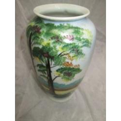 Antieke Vaas met Bomen Gemerkt Foreign Pastel Tinten 16 cm