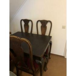 Prachtige antiek Queen Ann eettafel met 6 stoelen