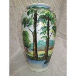 Antieke Vaas met Bomen Gemerkt Foreign Pastel Tinten 16 cm