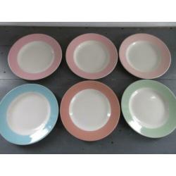 Antieke set ontbijtborden 6 x Boch La Louviére pastel