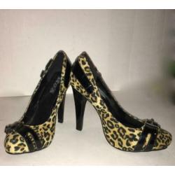 SEXY bruine panterprint suedine 11,5cm hoge hak pumps mt 37