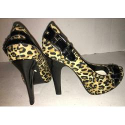 SEXY bruine panterprint suedine 11,5cm hoge hak pumps mt 37