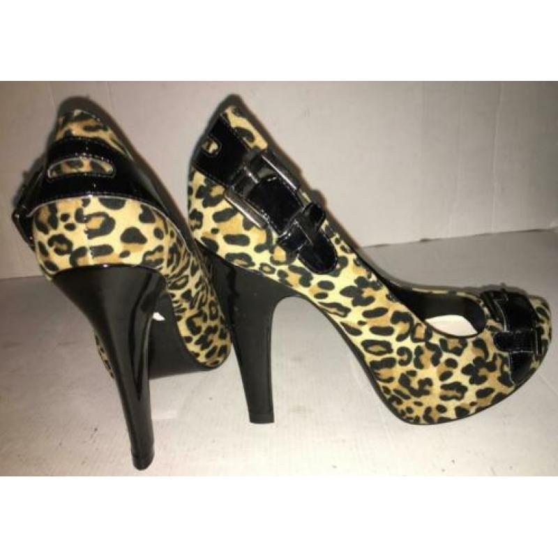 SEXY bruine panterprint suedine 11,5cm hoge hak pumps mt 37