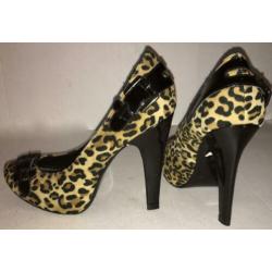 SEXY bruine panterprint suedine 11,5cm hoge hak pumps mt 37