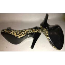 SEXY bruine panterprint suedine 11,5cm hoge hak pumps mt 37