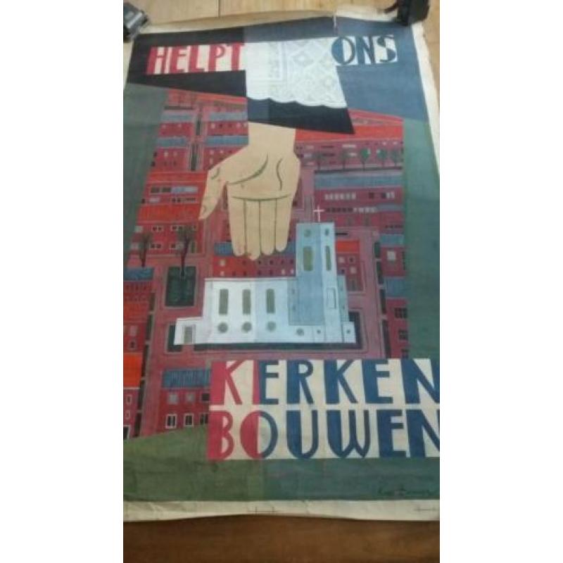 Hugo brouwer kunstenaar 2 x affiche ontwerp gesigneerd 1953