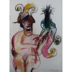 Anton Martineau - Vrouw met vogel - 102 cm x 76 cm - Past...