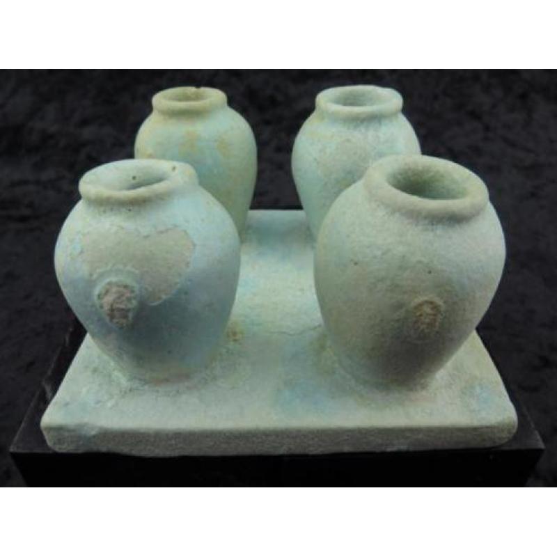 Egyptian faience set of make-up/Kohl pots on platter