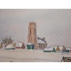 Aquarel Ransdorp, winterlandschap, Ebbing Kiestra