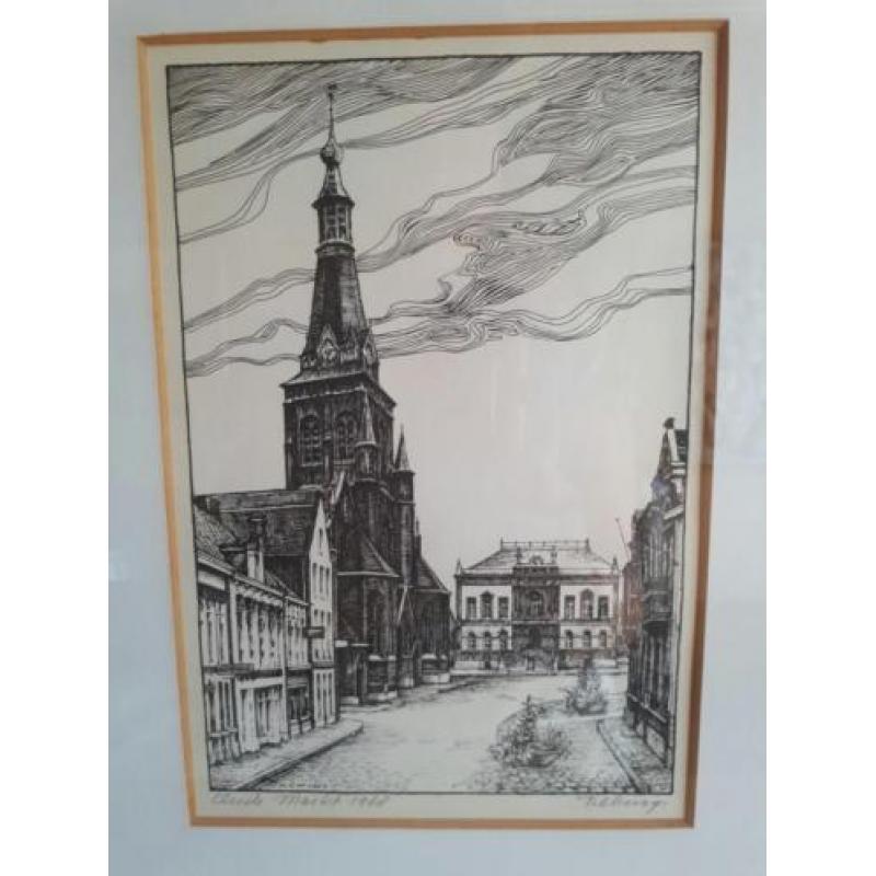 Harry Corvers, Frank Gemul, stadtekening Tilburg, gesigneerd