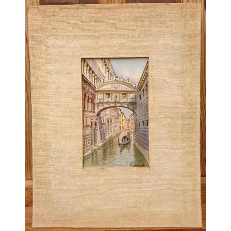 Venetië, Brug van zuchten, aquarel , ~1940, gesigneerd