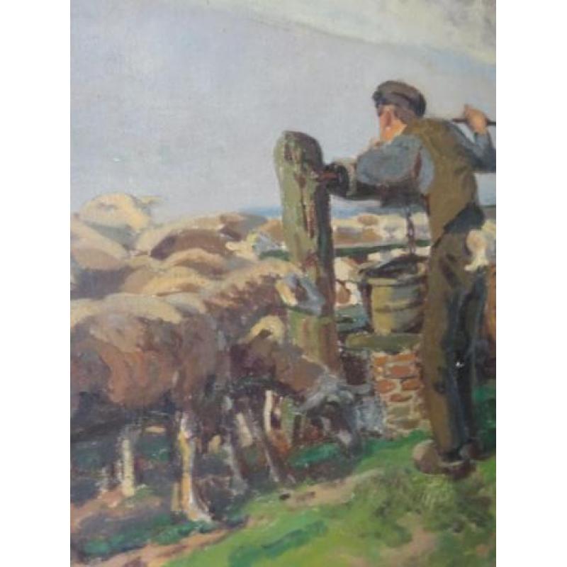 Irma van Eysinga: Boerenjongen met schapen op texel-1918