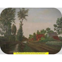 8966 - schilderij R. de Leur landweg met brug - € 45