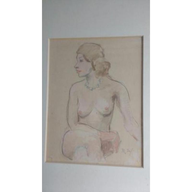 Piet Rezelman, 1887-1967 aquarel/ potloodtekening, naakt.