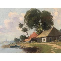 Haagse School Landschap, Olie verf op doek rond 1900 Coward