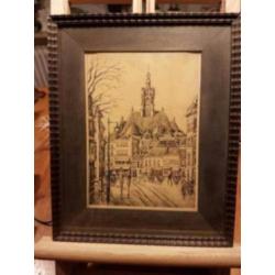 Tekening verdwenen Den Haag vanaf het Spui.