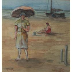 Louis van der Pol (1915 - 1986) - aquarel - Katwijk - strand