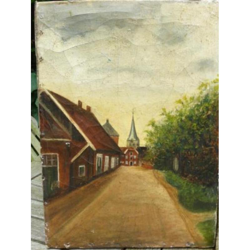 "De Dorpsstraat" oud schilderijtje