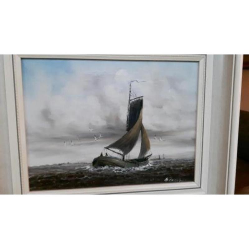 Te koop schilderij van bomschuit schilder G de Rooy