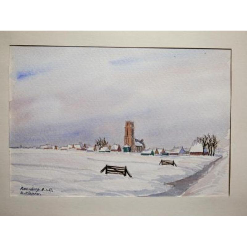 Aquarel Ransdorp, winterlandschap, Ebbing Kiestra