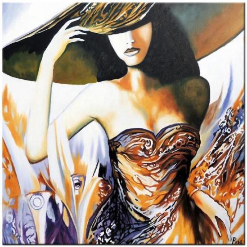 d722 Dame met Hoed olieverf schilderij 100x100cm