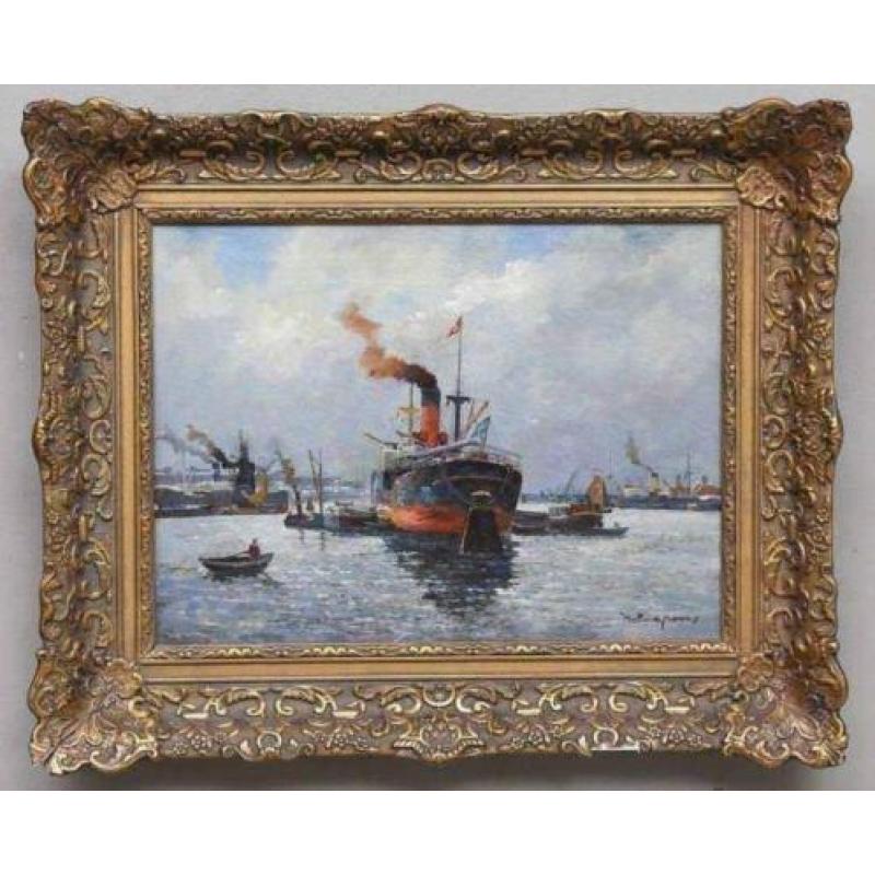 H.P. Groen (1886-1964)-Olieverf op doek-Rijnhaven Rotterdam-