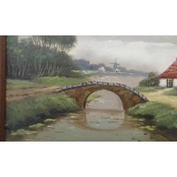 * Landschap met brug en boerderij; mooi tafereel!