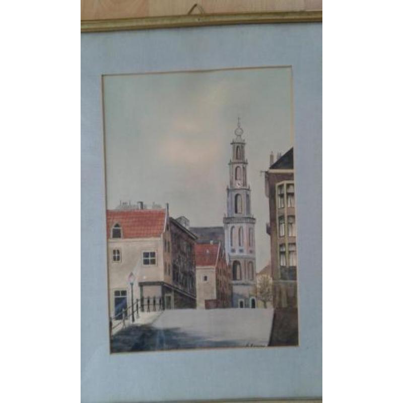 De mooie Westertoren, A'dam, Aquarel van K. Kossen.