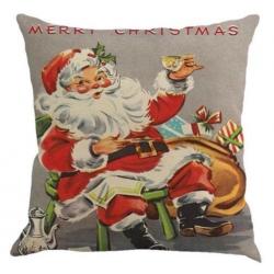 Retro vintage print kat kitten kerstmuts kussenhoes nieuw